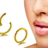 14K Gold Septum Nose Clicker Ring, Lip Piercing Hinged Ring - 20G, 16G Clicker Hoops Body Jewellery Ring - Solid Gold Piercings