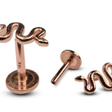 14K Rose Gold Snake Labret Stud Tragus Earrings, Cartilage Piercing - 16G Internally Threading Body Jewellery Ear Piercing