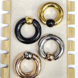 Titanium Black Septum Piercing CBR Ball Closure Ring, Captive Bead Hoops with Custom Ball Colors 2G to 00G Nose Piercing - 1pc each order