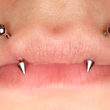 Titanium Angel Fangs Piercing Lip Jewelry 16g Curved Barbell with Ball and Spikes, Cones Combination Body Jewellery - 2pc each order