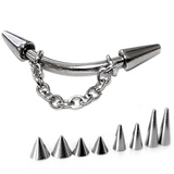 Titanium Nose Bridge Curved Barbell Piercing Cone/Spike Bent Bar with Chain Nose Jewelry - Titanium 18G 16G 14G Piercing