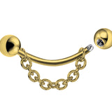 Titanium Eyebrow Jewelry Piercing with Chains - 18g 16g 14g Curved Barbell, Body Jewellery Gold, Rose Gold, Black & Steel