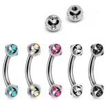 Eyebrow Jewelry Piercing Studs - Titanium 18g 16g 14g Curved Bar with Multi Crystal Ball - Bent Bar, Eyebrow Piercing, Ear Piercing, Lip