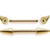 14G (1.6mm) | 14K Solid Gold Cone/Spike Industrial Barbell, Scaffold Piercing Body Jewellery