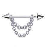 Titanium Cone / Spike Nose Bridge Barbell Upper Nose Piercing with Double Chain - 16G 14G Straight Barbell - Choose Spike and Cone Size
