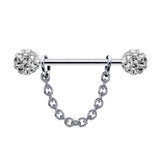 Barbell Bridge Chain Piercing with Disco Ball CZ Crystal, Titanium Barbell Studs 16g 14g Body Piercing Jewellery - Externally Threaded