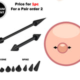 Titanium Black Spike Nipple Barbell, Nipple Jewelry Studs 16g 14g Nipple Piercing - Cone / Spike Straight Barbell Externally Threaded