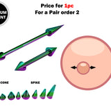 Titanium Spike Nipple Barbell, Nipple Jewelry Studs 16g 14g Rainbow Nipple Piercing - Cone / Spike Straight Barbell Externally Threaded