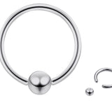 Titanium Ball Hoop Earring, CBR Closure Ball Ring with Spring Ball Ear Piercing - 12G-6G Medium - 8G to 00G Big Ear Gauge With Spring Ball