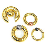 Gold Captive Bead Ring, Prince Albert Piercing, Prince Albert Jewelry, PA Ring - Captive Prince 8G to 00G with Custom Spring Ball Closure