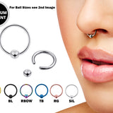 Titanium Captive Bead Septum Ring Jewelry 18g 16g 14g Ball Hoop Ring in many Colours - Also Piercing for Ears, Nipple