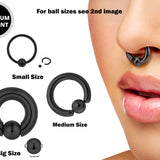 Titanium Black Captive Ball Ring Piercing 18g to 00g ,Big Gauge is with Spring Ball Septum Nose Piercing Jewelry Also Piercing for Genital