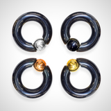 Titanium Black Septum Piercing CBR Ball Closure Ring, Captive Bead Hoops with Custom Ball Colors 2G to 00G Nose Piercing - 1pc each order