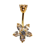 Flower Silver Belly Button Ring, Belly Piercing Curved Barbell in Gold Plating - 14G Length is 10mm