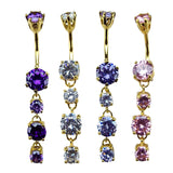 Gold Plated Round Dangle Belly Ring with CZ Crystals - Silver Belly Bars 14G length is 10mm