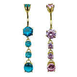 Round Drop Dangle Belly Ring with CZ Crystals -Gold Plated Silver Belly Bars 14G length is 10mm