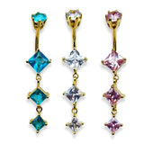 Silver Gold Plated Belly Bar - Dangle Belly Rings with CZ Crystals - 14G length 10mm
