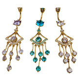 Gold Plated Long Dangle Belly Button Ring, Silver Belly Bars with CZ Crystals Sets - 14G Length is 10mm