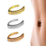 Titanium Reverse Clicker Belly Button Ring, Belly Bar with CZ Crystal Sets - 14G Belly Bar Size 10mm - Gold, Rose Gold, Silver Tone