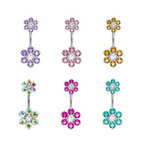 Belly Button Piercing Ring, Belly Bar - Silver Double Flower Belly Piercing with CZ Crystals - Navel Ring - 14g (1.6mm) Length is 10mm