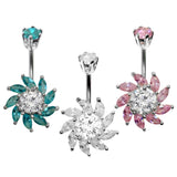 Silver Belly Button Ring - Boutique Quality Sterling Silver Belly Bar with the Highest Quality Crystals - Belly Button - 14g (1.6mm)