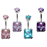 Square Shape Crystal Belly Button Piercing ,Belly Rings- Designer Belly Bars - Silver- Navel Ring - 14g (1.6mm) Length is 10mm