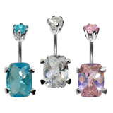 Designer Belly Ring - Silver - Highest Quality CZ Crystal Hans Set & Hand polished - Belly Button - 14g (1.6mm)