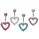 Heart Shape Silver Belly Button Ring - Jewelry Crafted Top Ball We use Quality Austrian cut Crystals - Navel Jewelry - 14g (1.6mm)