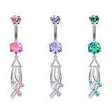 Designer Belly Button Ring - Silver - Fashion Dangle Belly Ring studded with CZ Crystals - Navel Ring - 14g (1.6mm) Length is 10mm