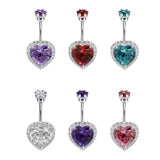 Designer Belly Button Rings- Silver - Heart Design Belly Bars with studded CZ Crystals - Navel Ring - 14g (1.6mm)