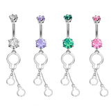 Designer Belly Ring - Silver - Hand cuff chain dangle Design Belly Bars with CZ Crystals - Navel Ring - 14g (1.6mm) Length is 10mm