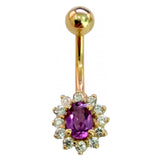 14K Gold Belly Button Ring with real Tanzanite and Amethyst - Hand Set and Hand Polished - Solid Gold - Fine Jewellery Quality