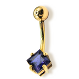 14K Solid Gold Belly Button Ring with Diamond Semi and Precious Stone- Hand Made 14K Gold Belly Bar for that very special Person