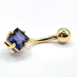 14K Solid Gold Belly Button Ring with Diamond Semi and Precious Stone- Hand Made 14K Gold Belly Bar for that very special Person