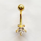 14K Solid Gold Belly Button Ring - Star Shape Crystal Belly Ring - Gold Belly Bar made of 14K Gold - Fine Jewelry Hand Set and Hand Polished