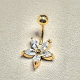 14K Solid Gold Belly Button Ring - Gold Flower Belly Ring size 8mm - Hand Set Hand Polished - Hand Made Solid Gold Belly Bar for a Special Person