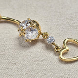 Belly Button Ring Dangle Open Heart Shape with Crystal Belly Ring - Belly Bar made of 14K Gold Fine Jewelry Hand Set and Hand Polished