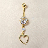 Belly Button Ring Dangle Open Heart Shape with Crystal Belly Ring - Belly Bar made of 14K Gold Fine Jewelry Hand Set and Hand Polished