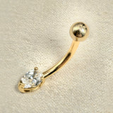14K Solid Gold Tear Drop Belly Button Ring with Crystal Belly- Hand Made 14K Gold Belly Bar for that very special Person