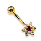 14K Solid Gold Belly Bar with Crystals - Gold Belly Button Ring - Hand Set Hand Polished - Hand made Gold Body Jewelry for someone special