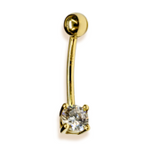 14K Solid Gold Belly Bar ,Belly Button Ring with Crystal Belly Ring - Hand Set and Hand Polished - Gold Body Jewellery