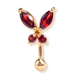 Belly Button Ring comes in a Butterfly Shape Crystal Belly Ring - Belly Bar - made of 14K Gold Fine Jewelry Hand Set and Hand Polished