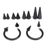 Titanium Black Spike Horseshoe Ring Piercing 18g 16g 14g Cone Septum Jewelry Bull Piercing Also for Nipple, PA Ring and Lips