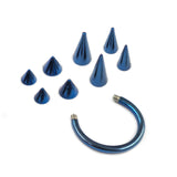 Titanium Teal Blue Spike Horseshoe Ring Piercing 18g 16g 14g Cone Septum Jewelry Bull Piercing Also for Nipple, PA Ring and Lips