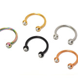 Titanium Horseshoe Ring Piercing Coloured with Gem Ball Crystals 18g 16g 14g Septum Jewelry Bull Piercing - Also for Nipple, PA Ring and Lip