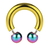 Gold Prince Albert Jewelry Horseshoe PA Piercing with Internally Threaded Custom Ball Circular Barbell