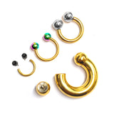 Gold Prince Albert Jewelry Horseshoe PA Piercing with Internally Threaded Custom Ball Circular Barbell