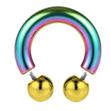 Rainbow Prince Albert Jewelry Horseshoe PA Ring with Internally Threaded Custom Ball Circular Barbell Piercing