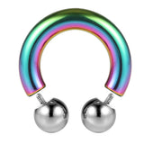 Rainbow Prince Albert Jewelry Horseshoe PA Ring with Internally Threaded Custom Ball Circular Barbell Piercing
