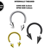 Titanium Internally Threaded Spike Horseshoe Ring Piercing 16g 14Gg Septum Jewelry Bull Piercing Also for Nipple, PA Ring and Lip Jewelry